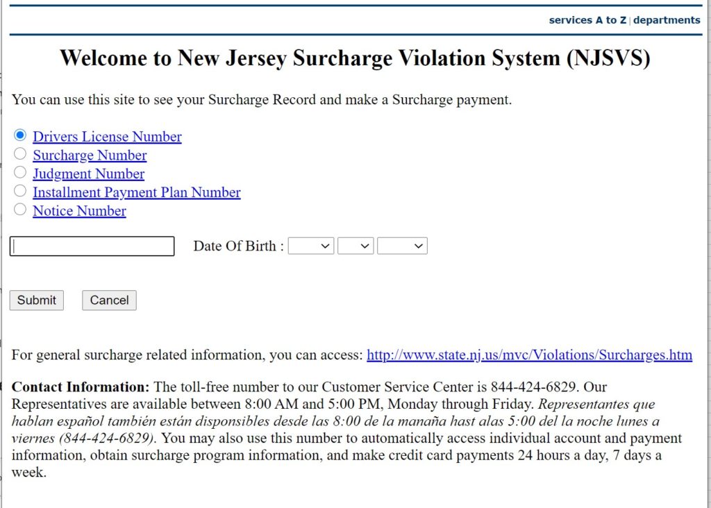 New Jersey Surcharge Violation System (NJSVS)